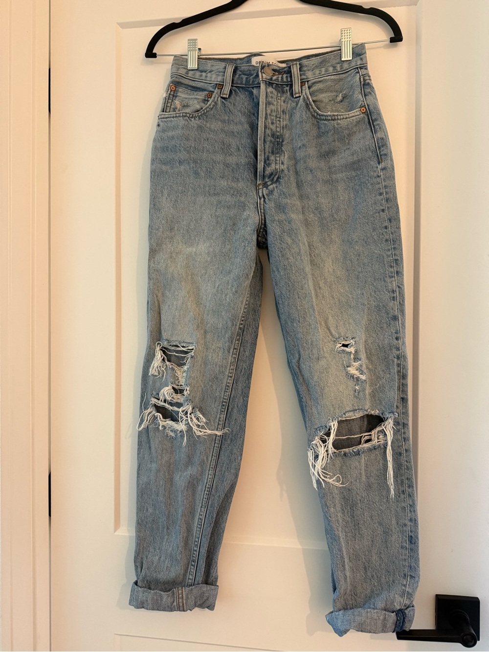 Denim Forum Light Blue Cropped Jeans with Leather Patch